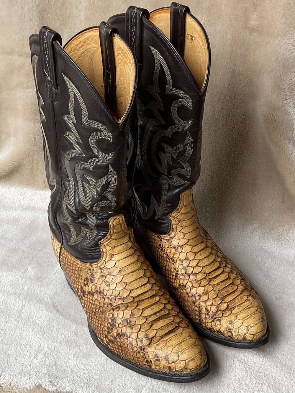 Vintage Tony Lama 8114 Golden Python Snakeskin Western Cowboy Boots Size 11EE